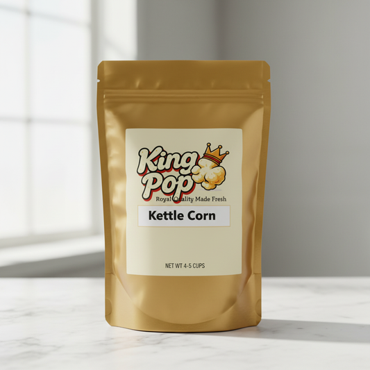 Single Kettle Corn fundraiser bag with KingPop label