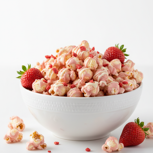 Strawberries & Cream Popcorn in Bowl
