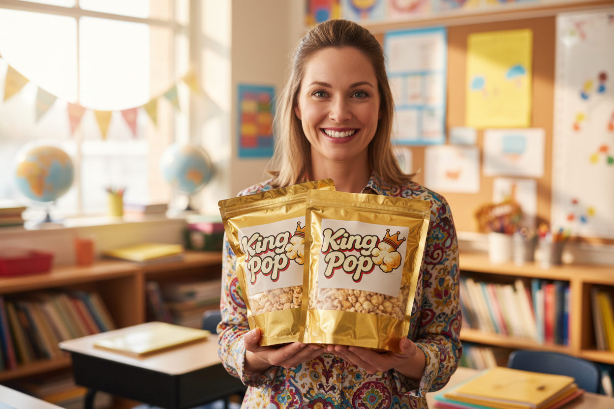 Teacher with King Pop Bags