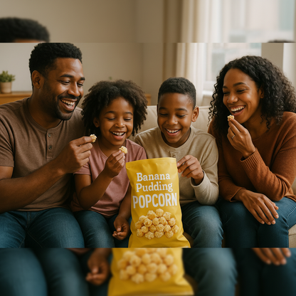 Black Family Enjoying Banana Pudding Popcorn - Square