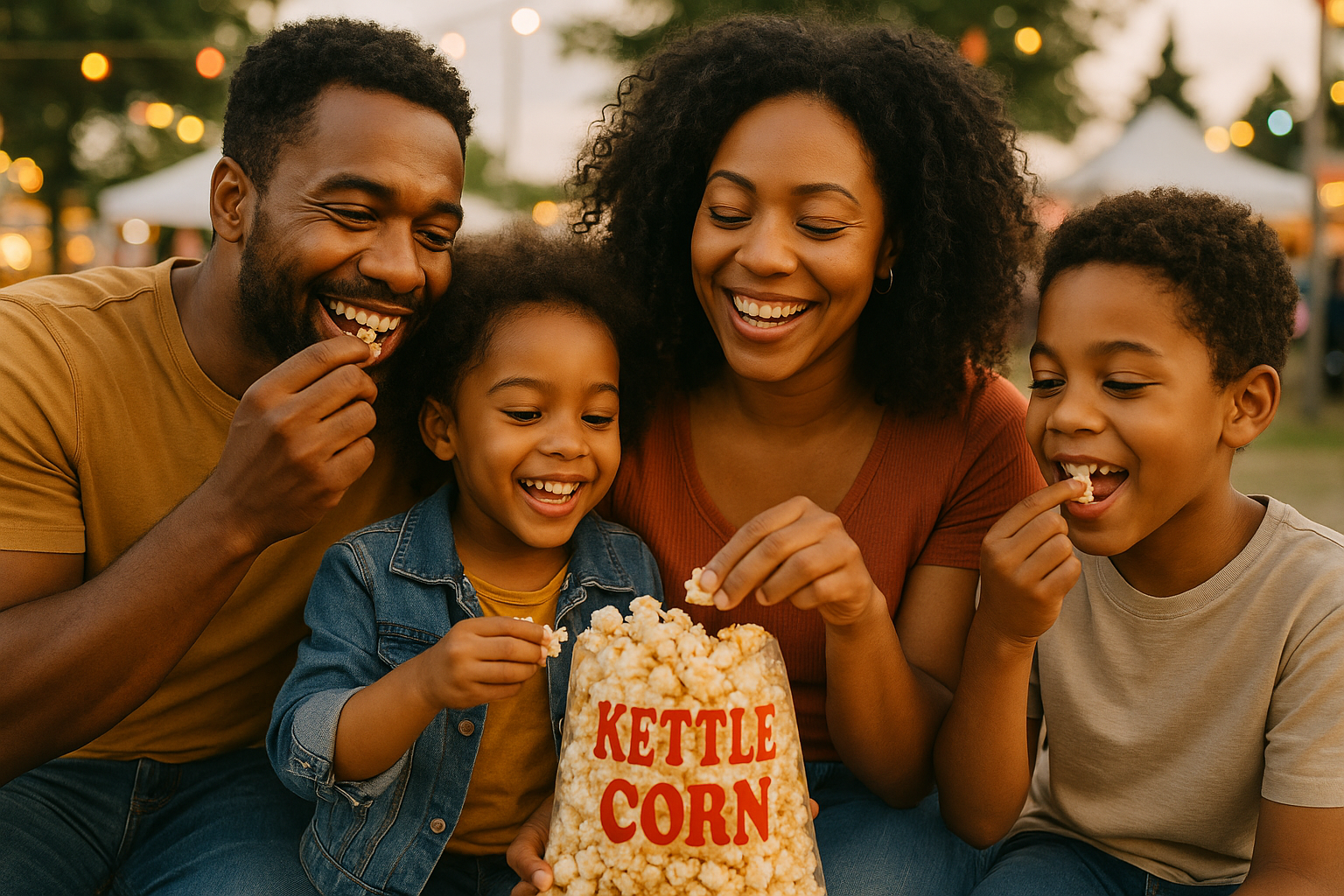 Black family enjoying Kettle Corn Popcorn