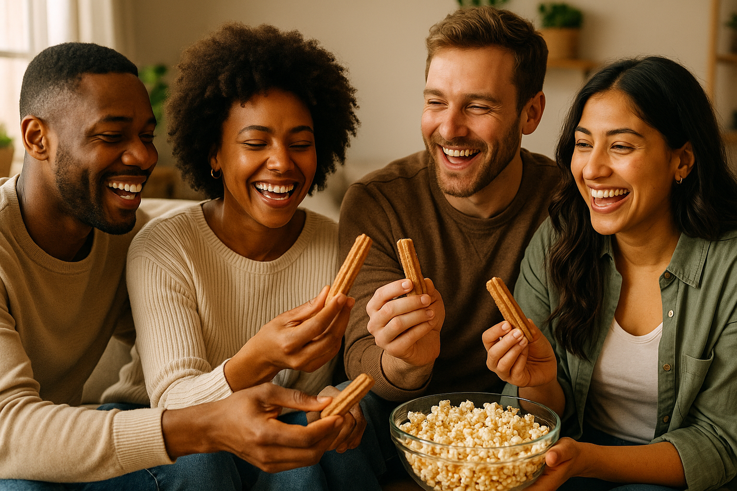 Friends enjoying Churros Popcorn